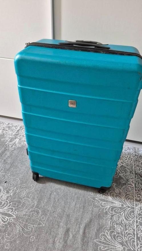 Koffer is groen/blauw van Liv, Sieraden, Tassen en Uiterlijk, Koffers, Gebruikt, Hard kunststof, 70 cm of meer, 45 tot 55 cm, Slot