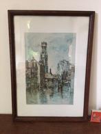 Jan Korthals Brugge Rozenhoedkaai vanaf het water jaren 60, Minder dan 50 cm, Ophalen of Verzenden, Zo goed als nieuw, Schilderij