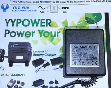 YNG YUH AD-0950B 9V 500mA 0.5A 4.5W AC DC Adapter Oplader  beschikbaar voor biedingen
