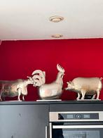 Zilverkleurige Koe en Haan Decoratie, Antiek en Kunst, Kunst | Beelden en Houtsnijwerken, Ophalen of Verzenden