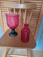 Roze vaas met houten voet en klein vaasje, Huis en Inrichting, Woonaccessoires | Vazen, Ophalen of Verzenden, Zo goed als nieuw