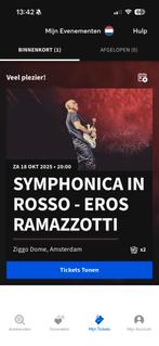 2 tickets voor Eros Ramazzotti 18 oktober, Tickets en Kaartjes, Twee personen