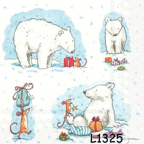 Servetten decoupage/bull journal – kerst ijsbeer L1325 -33ct, Hobby en Vrije tijd, Knutselen, Nieuw, Materiaal, Verzenden