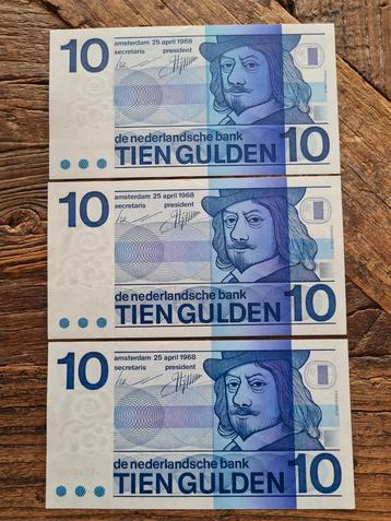 Set 3x 10 gulden 1968 UNC beschikbaar voor biedingen