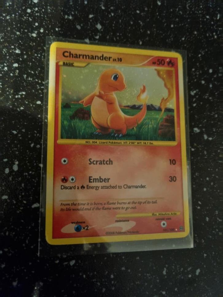 Charmander 101/100 Holo - Bekijk Foto's!, Hobby en Vrije tijd, Verzamelkaartspellen | Pokémon, Gebruikt, Losse kaart, Foil, Ophalen of Verzenden