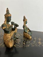 Twee bronzen Thaise musicerende teppanon, Huis en Inrichting, Woonaccessoires | Boeddhabeelden, Ophalen of Verzenden, Zo goed als nieuw