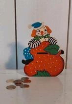 Vintage spaarpot clown hout houten spaarpot clowntje oud, Ophalen of Verzenden, Gebruikt, Hout, Overige thema's