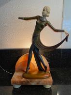 Art Deco lamp J.LoRenzo bronzen dame met sleep jaren '20., Antiek en Kunst, Ophalen of Verzenden, Brons