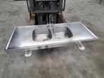 rvs spoelblad met dubbele spoelbak, kraan, 146x65 cm., Ophalen, Gebruikt, 150 tot 200 cm, Minder dan 100 cm