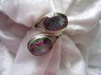 Prachtige Aparte Lange Zilveren Ring met Mystic Topaas, Verzenden, Zilver, Ring, Met edelsteen