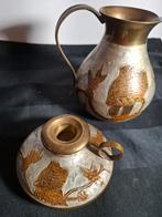 Koperen kan en kandelaar met uilen, Antiek en Kunst, Ophalen of Verzenden, Koper