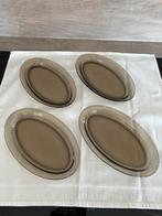 Ovale schaal 4 stuks van gerookte glas in nette staat, Huis en Inrichting, Schaal, Ophalen of Verzenden, Ovaal, Glas