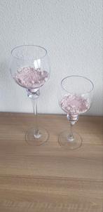 Windlicht met roze steentjes decoratie, Overige kleuren, Ophalen of Verzenden, Minder dan 50 cm, Glas