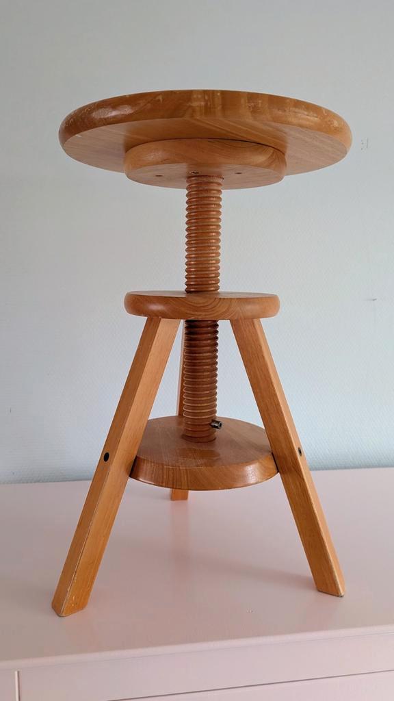 Retro pianokruk, draaikruk, schilderskruk, atelierkruk, Huis en Inrichting, Krukjes, Zo goed als nieuw, Hout, In hoogte verstelbaar