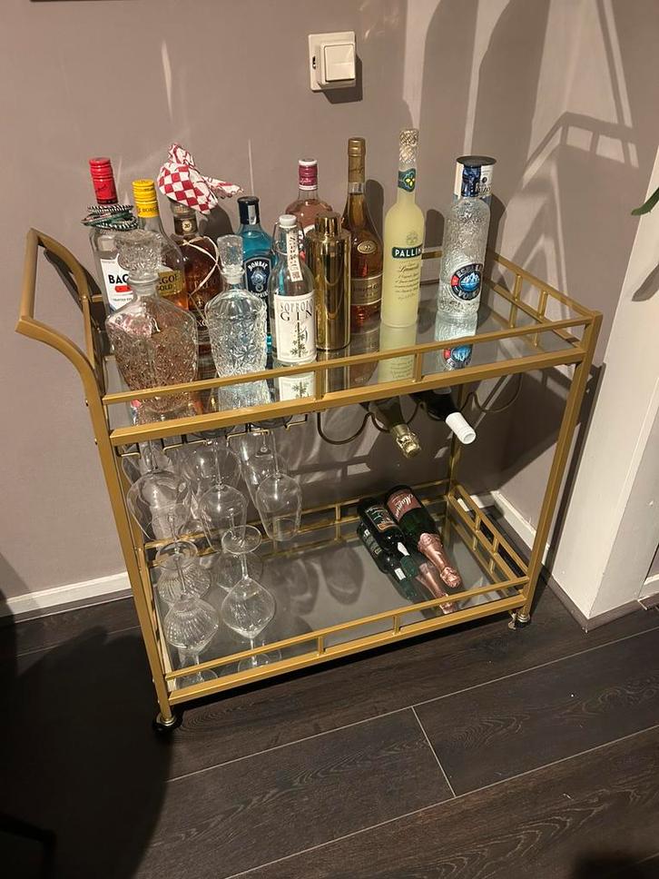 Gouden bar trolley, Antiek en Kunst, Antiek | Woonaccessoires, Ophalen