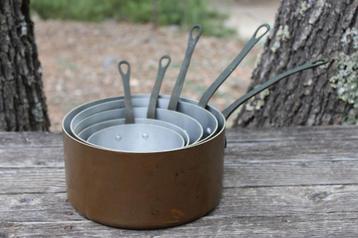 Brocante - Set oude koperen pannen! beschikbaar voor biedingen