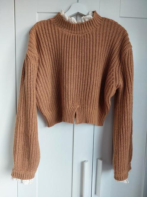 Truitje met kant maat L, Kleding | Dames, Truien en Vesten, Zo goed als nieuw, Maat 42/44 (L), Bruin, Ophalen of Verzenden