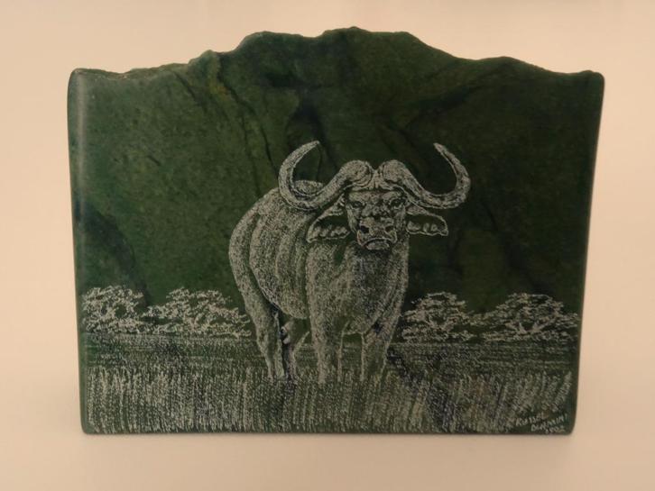 Verdite Golela halfedelsteen geëtst, gesigneerd, Zuid-Afrika, Antiek en Kunst, Kunst | Niet-Westerse kunst, Ophalen of Verzenden