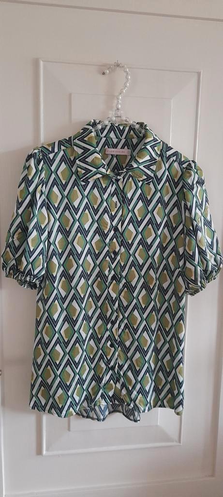 Studio Anneloes mooie blouse in groentinten met pofmouwen M, Kleding | Dames, Blouses en Tunieken, Zo goed als nieuw, Maat 38/40 (M)