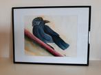 Ingelijste aquarel vogel, Antiek en Kunst, Ophalen of Verzenden