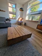 Houten salontafel op wielen, Ophalen, Gebruikt, Vierkant, Grenenhout