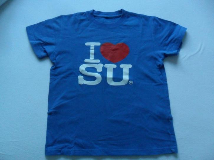 * Z.g.a.n. Blauw shirt met tekst I love SU maat 140 *, Kinderen en Baby's, Kinderkleding | Maat 140, Zo goed als nieuw, Jongen of Meisje