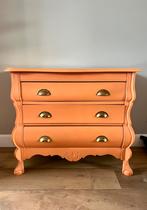 Vintage houten ladekast terracotta, Ophalen, 50 tot 100 cm, Zo goed als nieuw, 3 of 4 laden