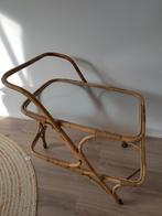 Vintage/rotan bijzet tafeltje, Ophalen of Verzenden, Rond, Glas, Minder dan 55 cm