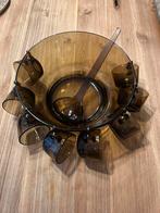 Vintage punch / bowl set bruin rookglas, Glas, Schaal, Rond, Gebruikt