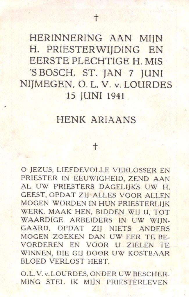 Ariaans Henk 1941 Nijmegen, Ophalen of Verzenden