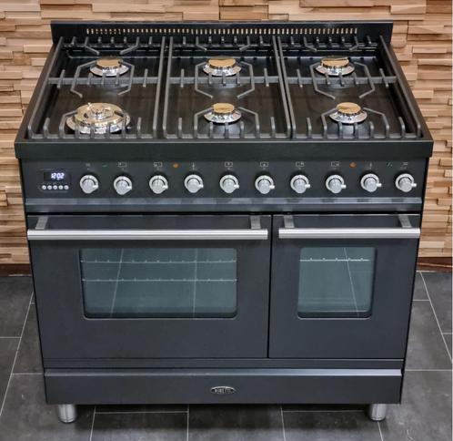 🔥Luxe Fornuis Boretti 90 cm antraciet 6 pit 2 ovens 300 °C, Witgoed en Apparatuur, Fornuizen, Zo goed als nieuw, Vrijstaand, Gas