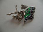 Een mooie Zilveren Elf Vlinder Broche met Glas Emaille, Sieraden, Tassen en Uiterlijk, Antieke sieraden, Verzenden, Zilver, Broche