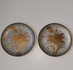 Set Messing wandborden met bloemen, zilver blauw emaille, Ophalen of Verzenden, Gebruikt