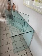 Glazen sidetable incl glazen lectuurbak, Huis en Inrichting, Tafels | Sidetables, Ophalen, 100 tot 150 cm, Glas, Zo goed als nieuw