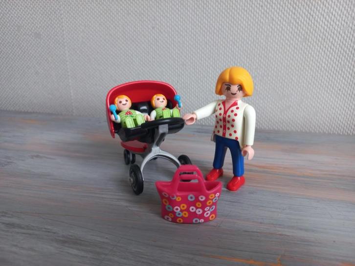 Playmobil - Moeder met tweelingwagen, 2 baby's, accessoires., Kinderen en Baby's, Speelgoed | Playmobil, Zo goed als nieuw, Complete set