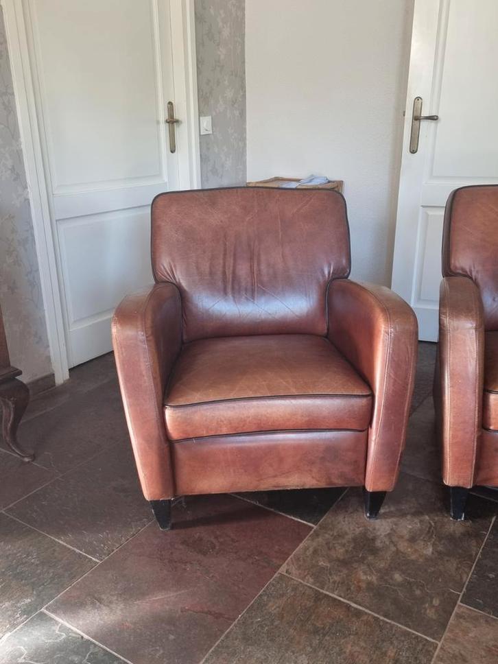 Vintage leren fauteuil, Huis en Inrichting, Fauteuils, Gebruikt, Leer, 75 tot 100 cm, 75 tot 100 cm, Ophalen