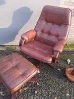 Unico draaibare lederen fauteuil met voetenbank, Gebruikt, Ophalen of Verzenden, Onbekend, 75 tot 100 cm