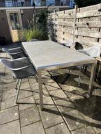 MOET WEG!!! MOOIE RVS Tuintafel, Hardstenenblad, 6 stoelen., Tuin en Terras, Ophalen, Gebruikt, Rechthoekig, Rvs