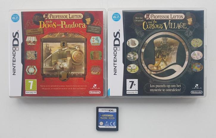3x Nintendo DS Professor Layton | Pandora, Spook, Village, Spelcomputers en Games, Games | Nintendo DS, Zo goed als nieuw, Puzzel en Educatief