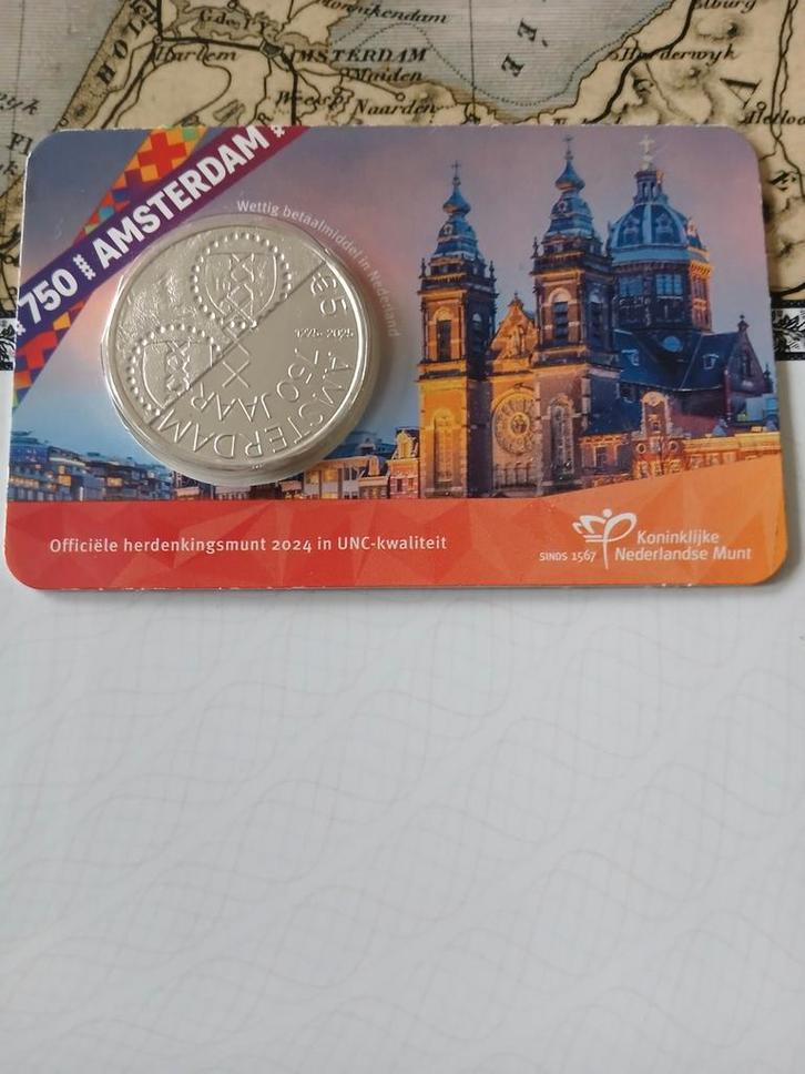 Amsterdam 750 jaar herdenkingsmunt 2024, Postzegels en Munten, Munten | Nederland, Losse munt, Euro's, Zilver, Ophalen of Verzenden