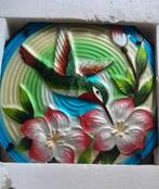 Bijzet tafeltje glas metaal  kolibri, 45 tot 60 cm, Minder dan 55 cm, Rond, Ophalen of Verzenden