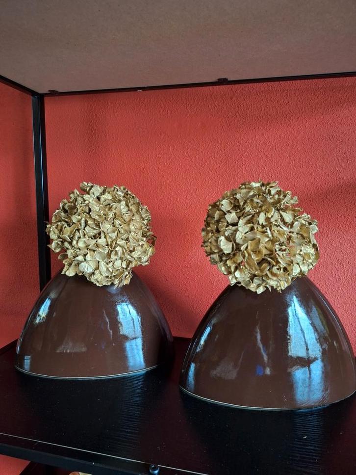 Ovale vaas met gedroogde hortensia's, Huis en Inrichting, Woonaccessoires | Vazen, Gebruikt, Overige kleuren, Minder dan 50 cm