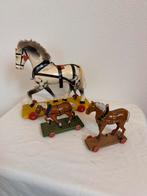 Vintage houten speelgoed paardjes - set van 3, Verzenden