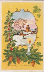 GOUDOPDRUK KERST KLAVERVIER UIT 1955 ZEER MOOIE KAART KK101, Verzenden, 1940 tot 1960, Gelopen, Feest(dag)