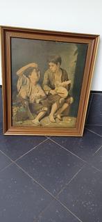 Prachtig ingelijst schilderij van de druiven en meloen eters, Ophalen of Verzenden, Gebruikt, Hout