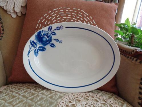 Franse Schaal Blauwe Roos Moulin Des Loops ** Mimosa **, Antiek en Kunst, Antiek | Servies los, Ophalen of Verzenden