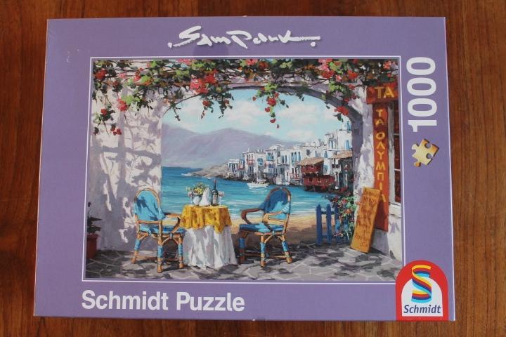 Schmidt Sung Sam Park legpuzzel Rendez-vous op Mykonos, Hobby en Vrije tijd, Denksport en Puzzels, Gebruikt, Legpuzzel, 500 t/m 1500 stukjes