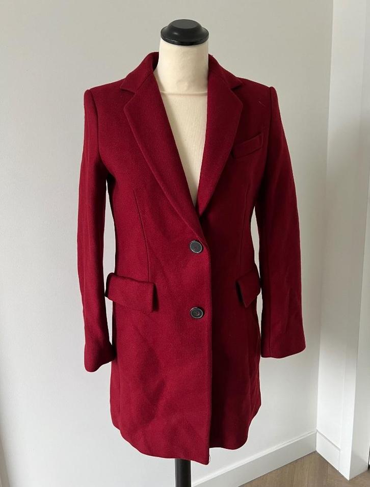 ZGAN lang rood Zara overjas winter jas dames XS 34 36 mantel, Kleding | Dames, Jassen | Winter, Zo goed als nieuw, Maat 34 (XS) of kleiner