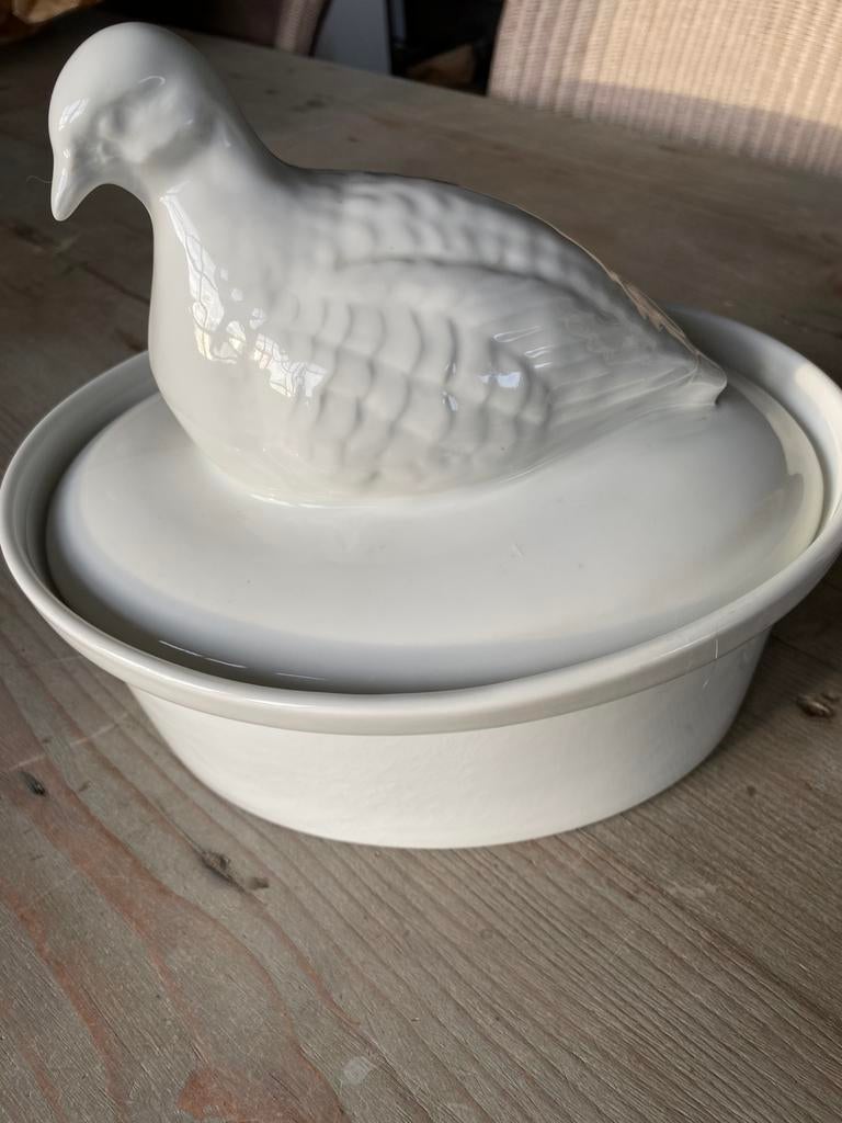 Franse Terrine duif Aplico wit flink formaat Barbotine, Ophalen of Verzenden