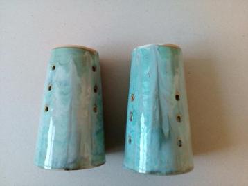 Lampenkapjes. Keramiek.Gemeleerd grijsblauw/oker. beschikbaar voor biedingen